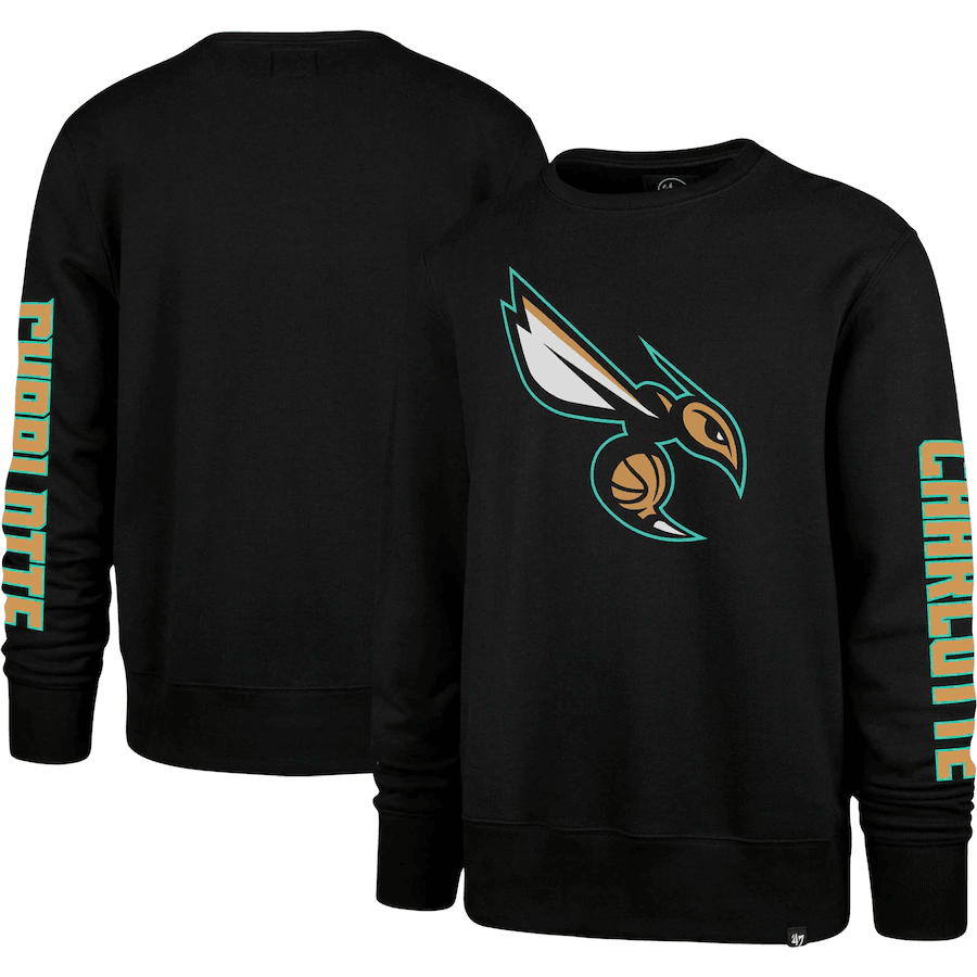 Men's Charlotte Hornets '47 Black 2022/23 City Edition Two-Peat Headline Pullover Sweatshirt